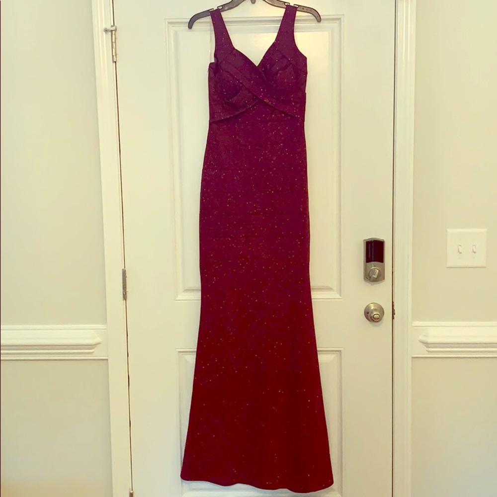 Long purple form fitting dress